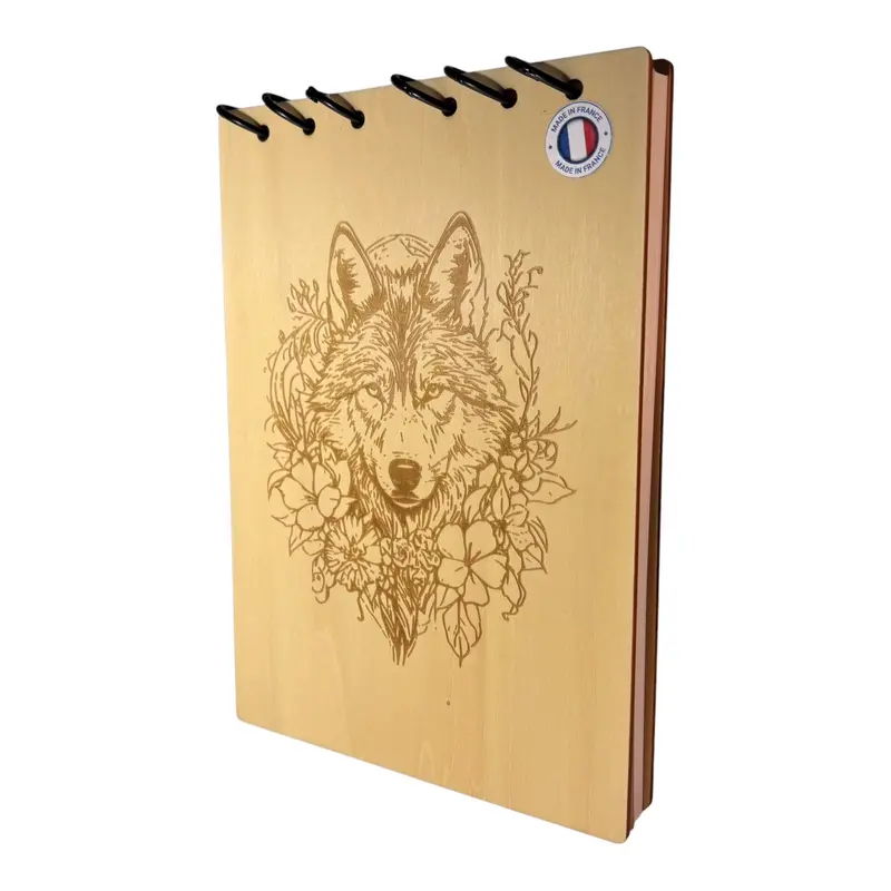 018 - Bloc note tête de loup avec des fleurs