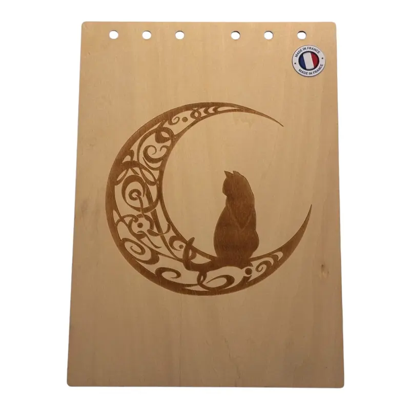 031 - Couverture bloc note chat sur une lune en arabesque