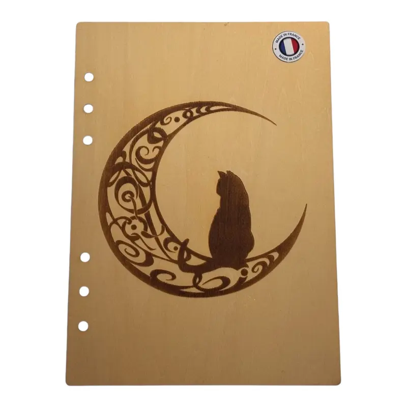 031 - Couverture cahier chat sur une lune en arabesque