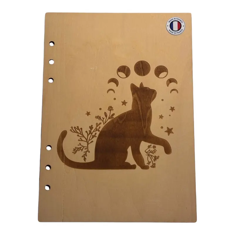 032 - Couverture cahier chat avec les phases de la lune