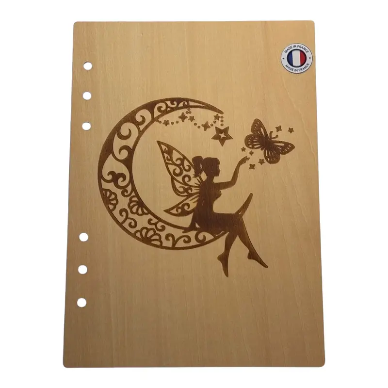039 - Couverture cahier fée avec lune et papillon