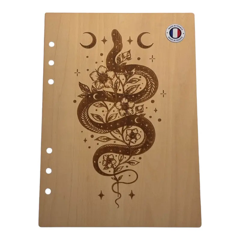 045 - Couverture cahier serpent avec lune et fleurs