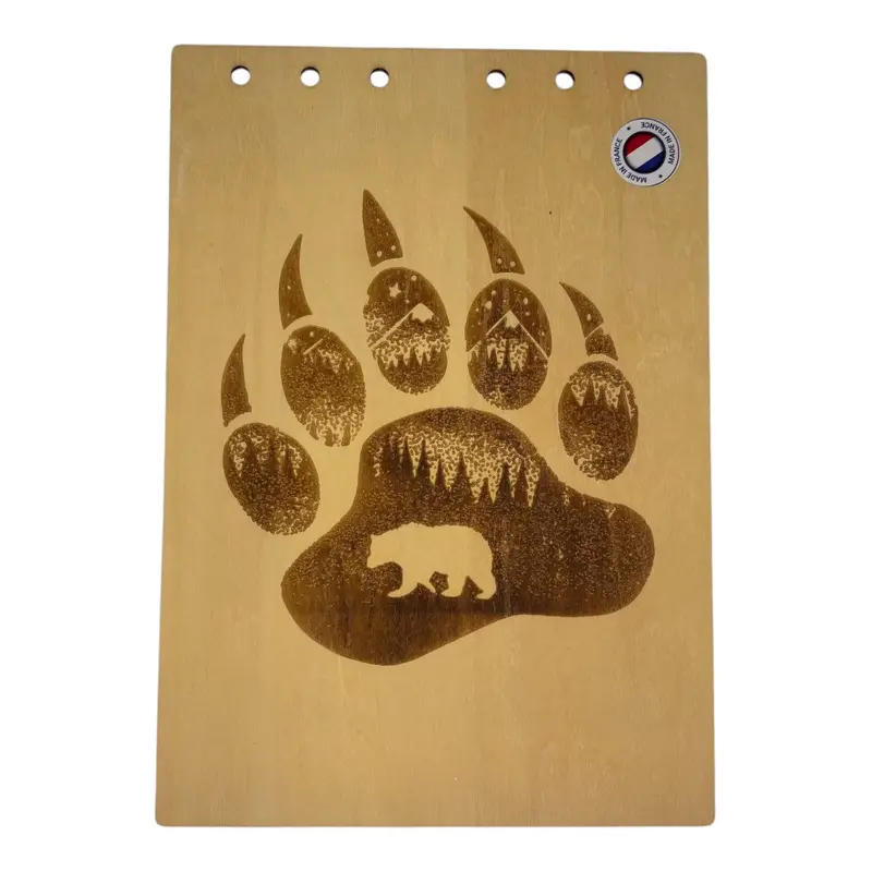 077 Couverture bloc note Patte d'ours avec une silhouette d'ours