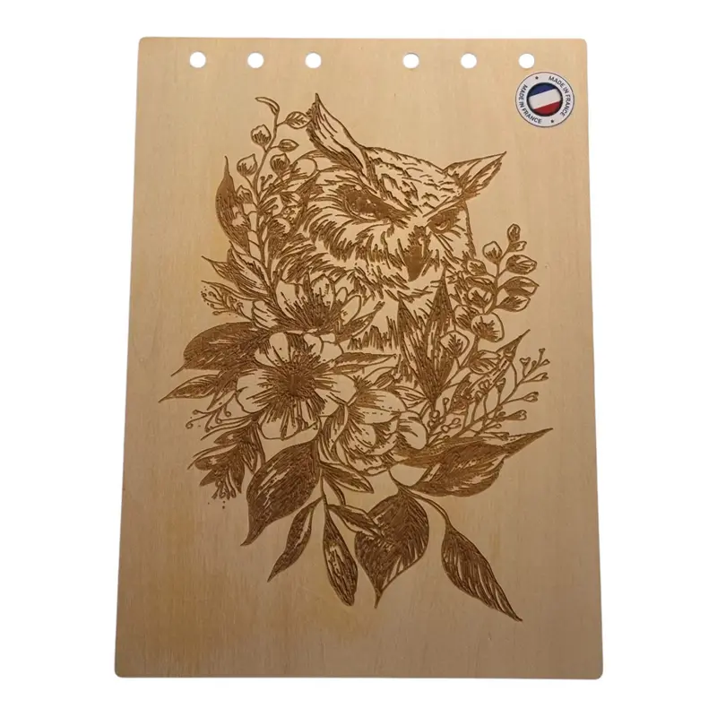 080 Couverture bloc note Chouette entourée de fleurs