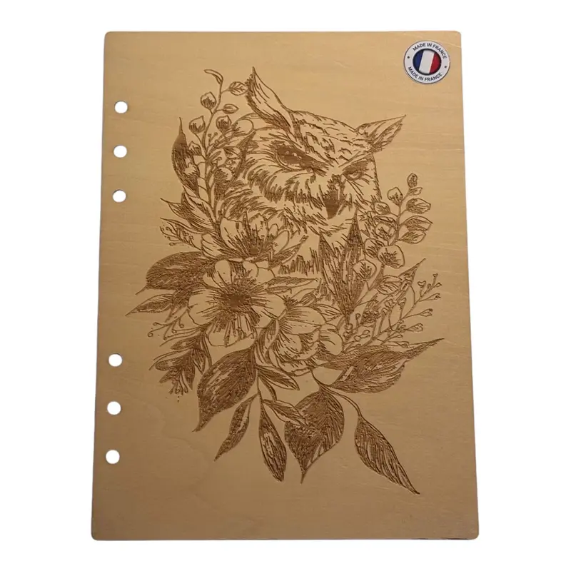 080 Couverture cahier Chouette entourée de fleurs