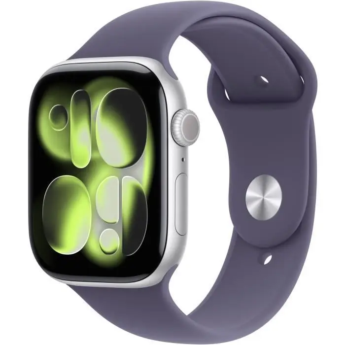Apple Watch Series 11 GPS + Cellular - 46mm - Boîtier Silver Aluminium - Bracelet Purple Fog Sport Band - S/M