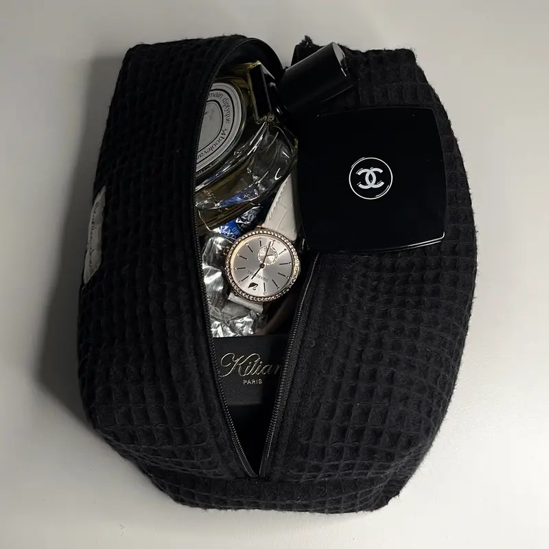 Black waffle makeup bag