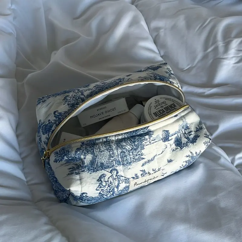 Blue Toile de Jouy makeup bag