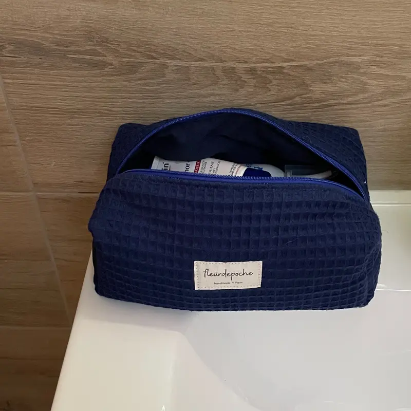 Blue waffle makeup bag