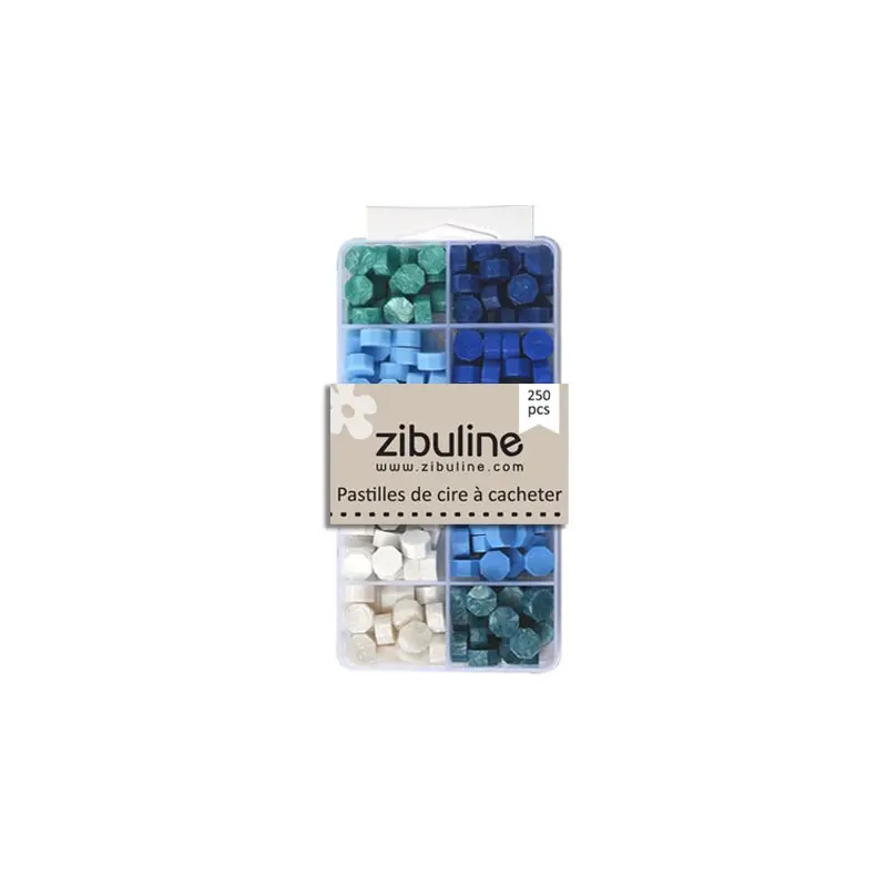 Boite assortiment pastilles de cire à cacheter - camaïeu bleu