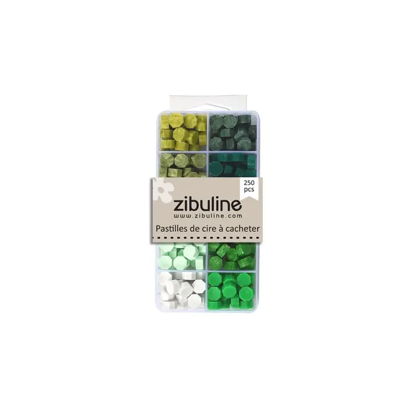 Boite assortiment pastilles de cire à cacheter - camaïeu vert