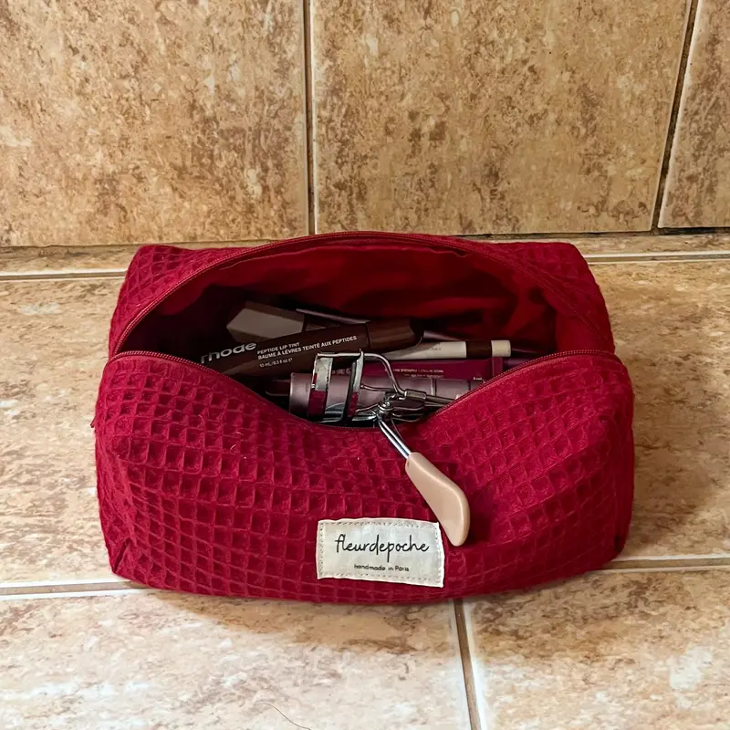 Bordeaux waffle makeup bag