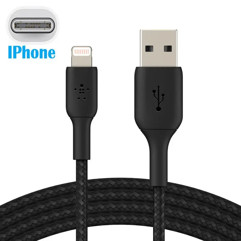 Câble lightning Compatible Iphone 12 Pro Câble USB Tressé Nylon 1 Mètre Câble Charge/Synchro Rapide-Transfert de données - NOIR