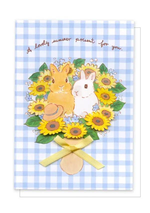 Carte 3D et enveloppe - Lapins et tournesols - Schinako Moriyama