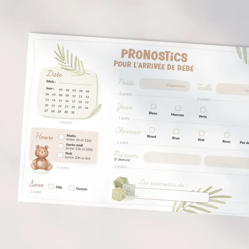 Cartes pronostics - modèle Feuilles