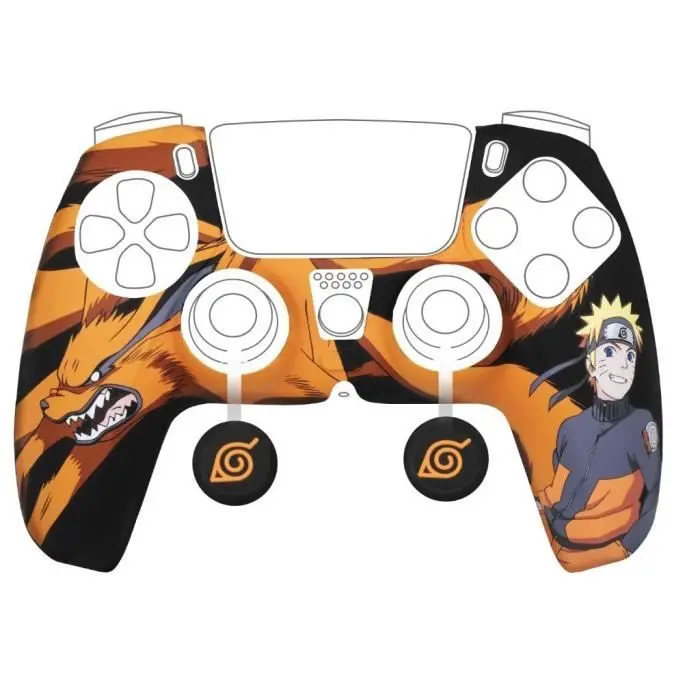 Coque de protection pour manette - KONIX - Naruto Shippuden - DualSense PS5 - Silicone - Motif Kurama/Kyûbi et Naruto - Noir