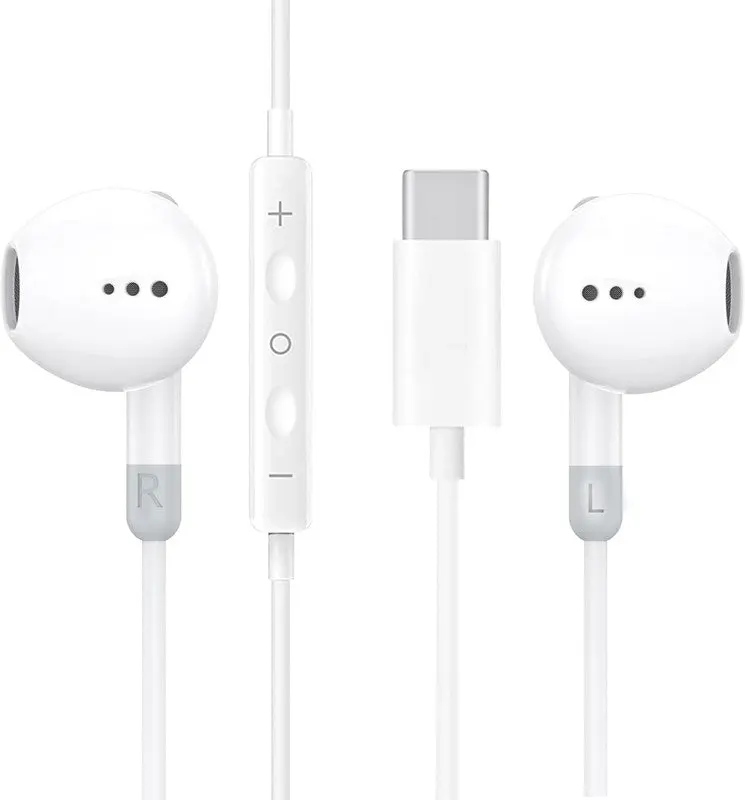 Écouteurs Filaires USB-C, Écouteurs Intra Auriculaires avec Micro et Contrôle du Volume, HiFi Stéréo Ecouteurs compatibles avec Realme 13 Pro+ 5G – Blancs
