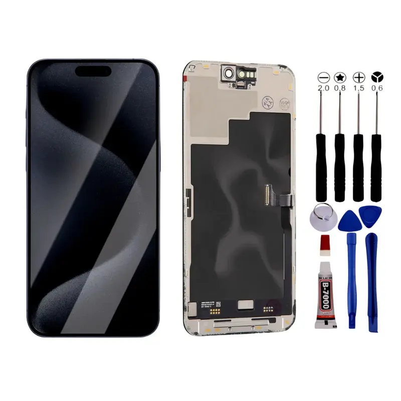 Ecran Pour iPhone 15 PRO MAX OLED +Outils +Adhésif Noir