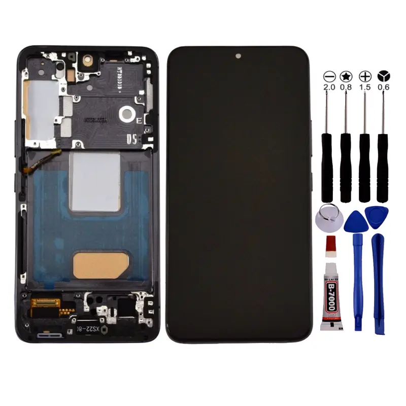 Ecran Pour Samsung S22 SM-S901B LCD +Chassis Noir +Outils +Adhésif