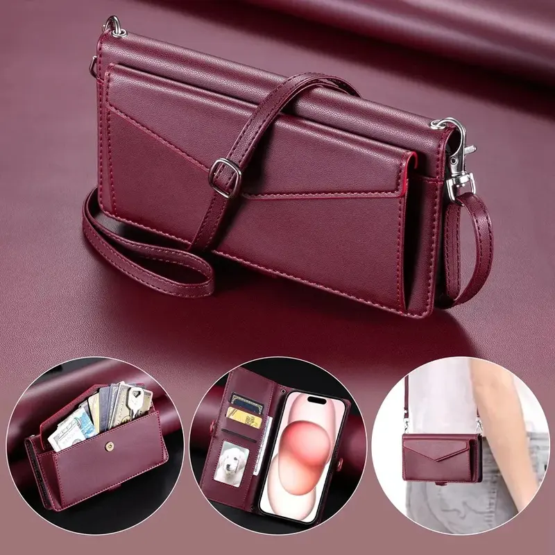 Elégant étui à bandoulière type sac à main pour iPhone (14 au 18)