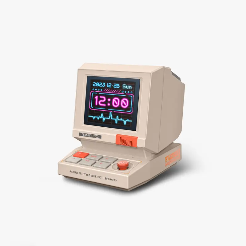 Enceinte Bluetooth Divoom MiniToo — écran pixel art, format ordinateur rétro miniature