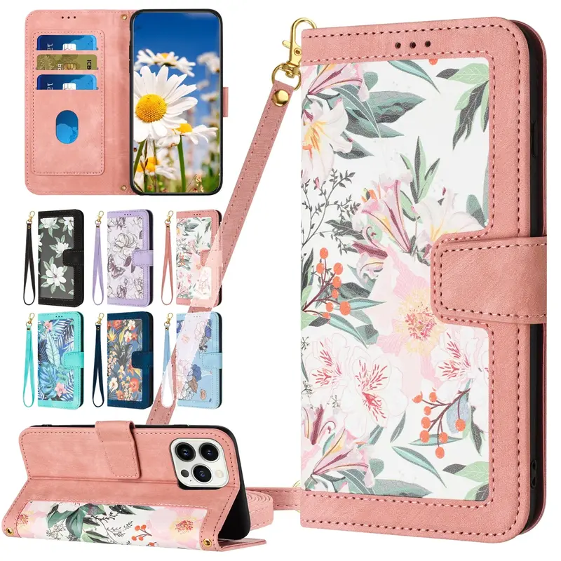 Etui imprimé floral à fermeture magnétique pour iPhone (6 au 12)