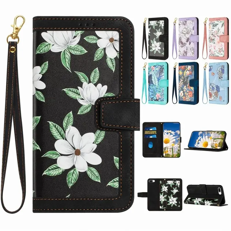 Etui imprimé floral à fermeture magnétique pour téléphones Samsung (série S)
