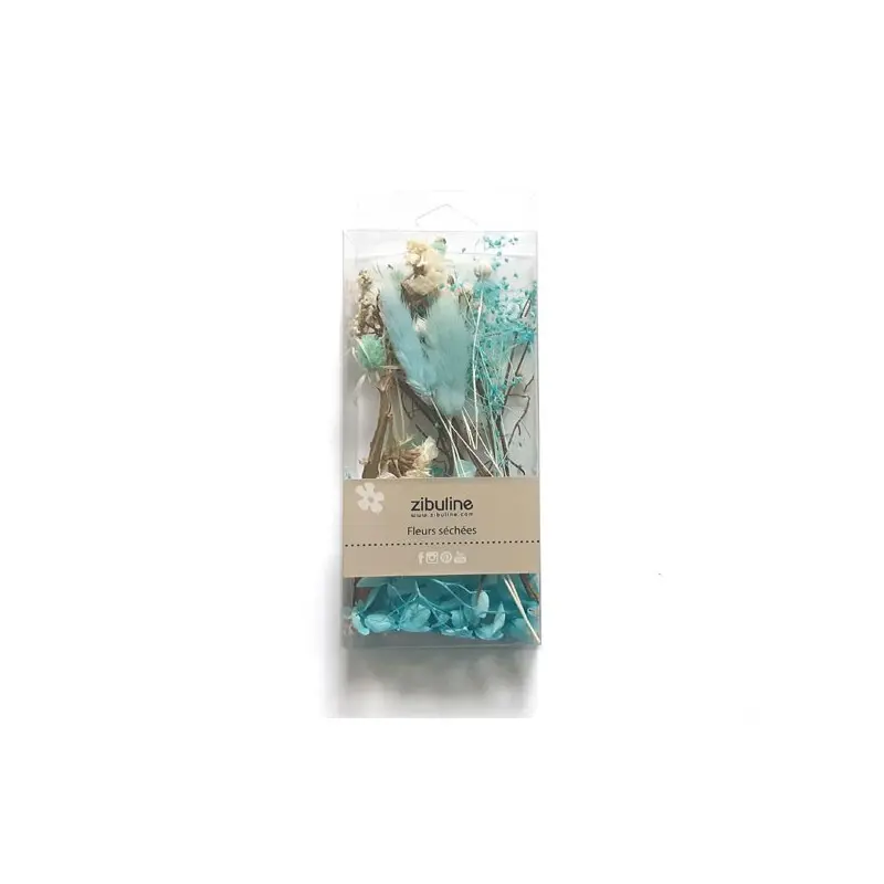 Fleurs séchées naturelles - camaïeu turquoise
