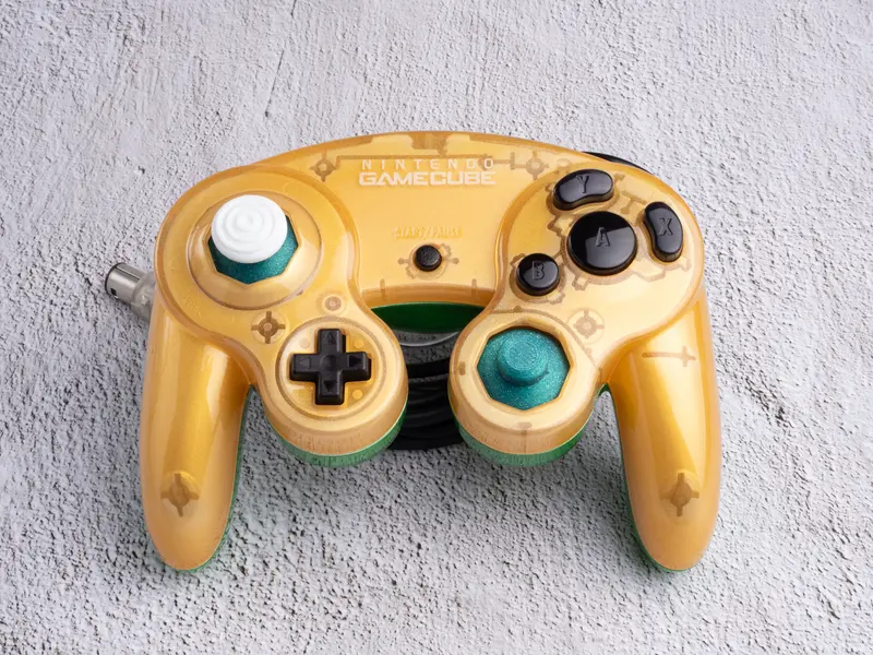 Gold and Green - Custom Painted GameCube Controller - Wired T3