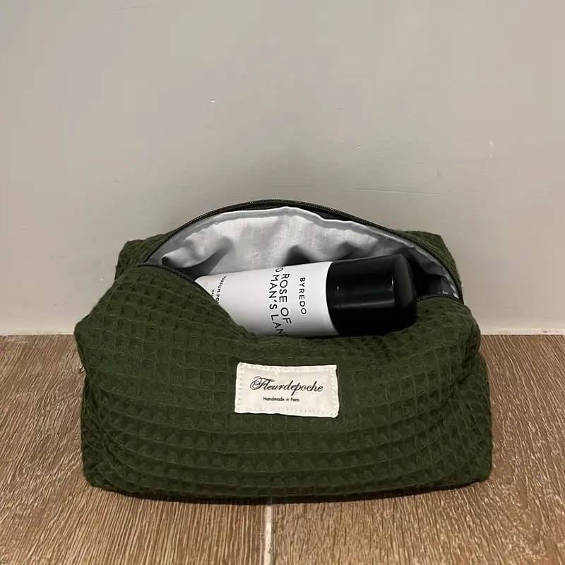 Green waffle makeup bag