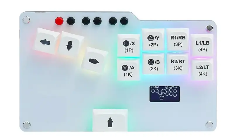 Hitbox mini RetroScaler GP2040-CE — interrupteurs remplaçables à chaud, RGB