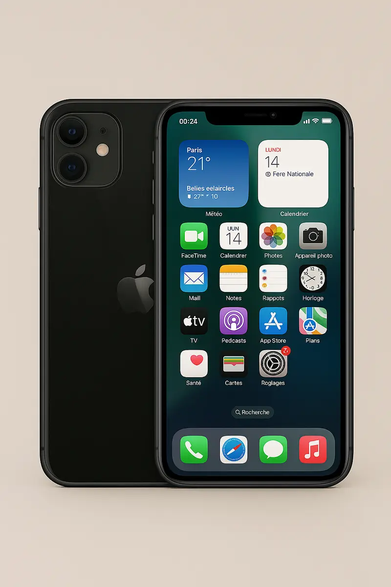 iPhone 11 Noir 128 Go – État Correct, Débloqué, Batterie 100 %, iCloud Supprimé