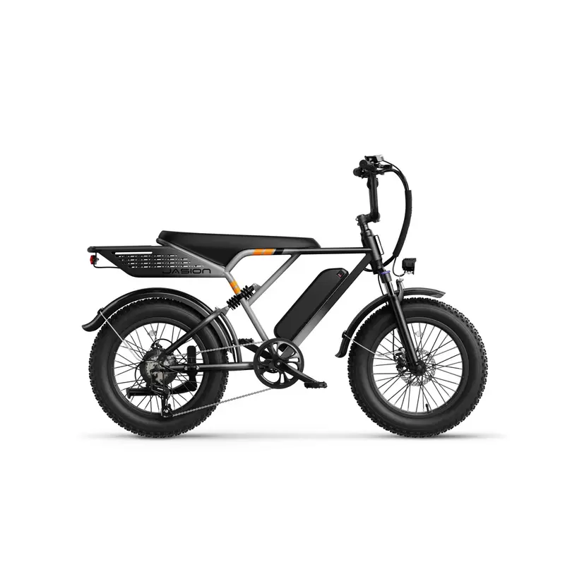 JASION RetroVolt Electric Bike - Motor 500W Battery 48V12.5AH 20 Inch Wheels Mechanical Disc Brakes - Silver gradient