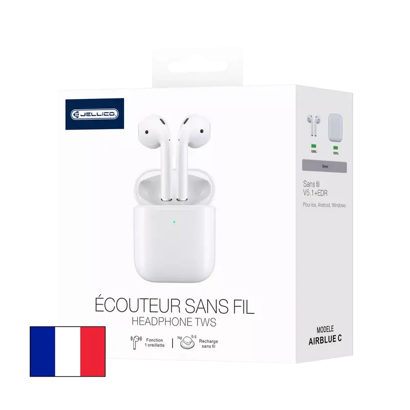 JELLICO - Écouteurs Sans Fil Bluetooth 5.0 – Intra-auriculaires AirBlue C TWS Compact Pods | Blanc