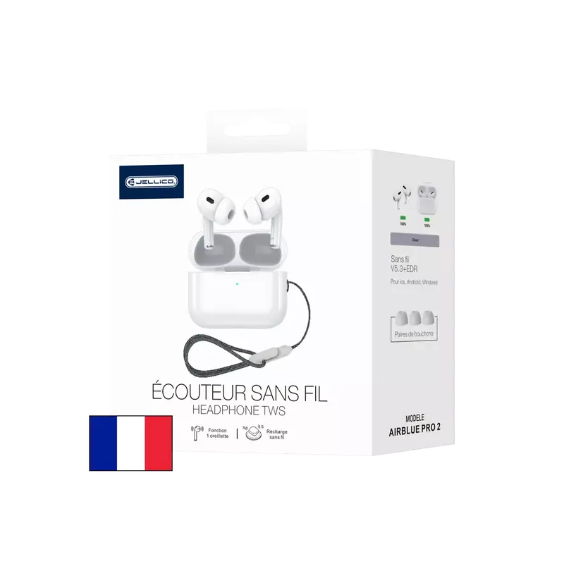JELLICO - Écouteurs Sans Fil Bluetooth AirBlue Pro 2 – Intra-auriculaires TWS avec Boîtier de Recharge Pods | Blanc