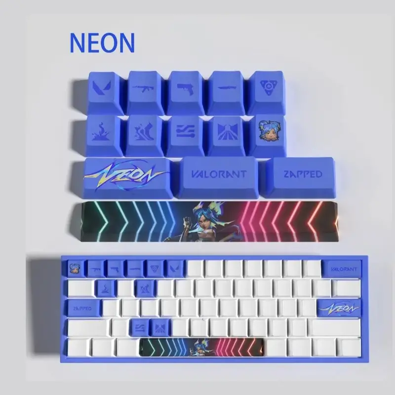 Keycaps Valorant Neon – Set de 14 touches PBT pour clavier mécanique
