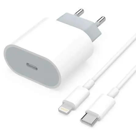 Kit Chargeur Secteur Rapide iPhone 20W + Câble USB-C Lightning 1m