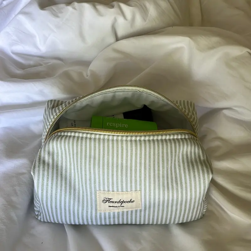 Matcha stripes makeup bag