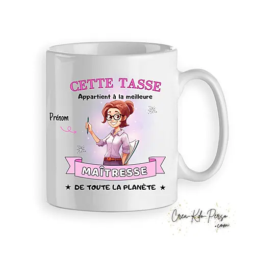 Mug cadeau Maitresse Maître meilleur de la planète personnalisé