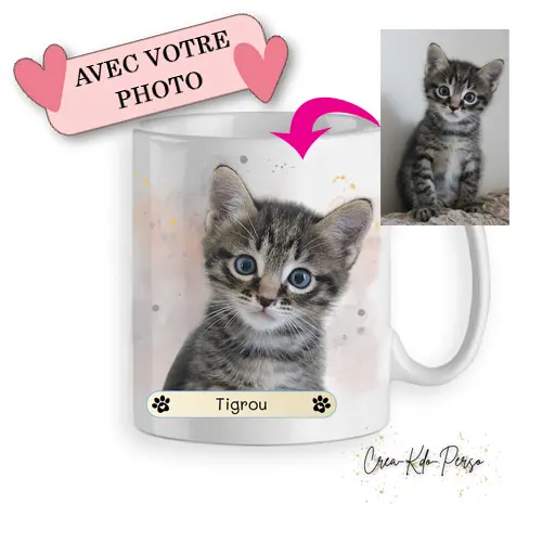 Mug chat chaton personnalisé avec photo et nom de l'animal de compagnie