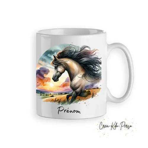 Mug cheval aquarelle dans la prairie tasse personnalisée prénom