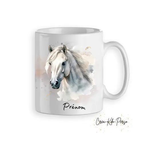 Mug cheval blanc aquarelle tasse personnalisée prénom