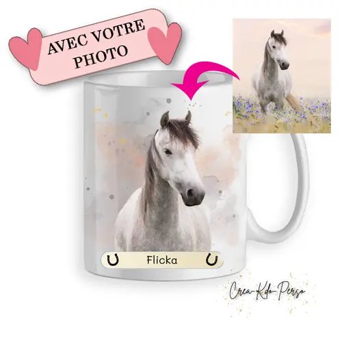 Mug cheval poney personnalisé avec photo et nom de l'animal