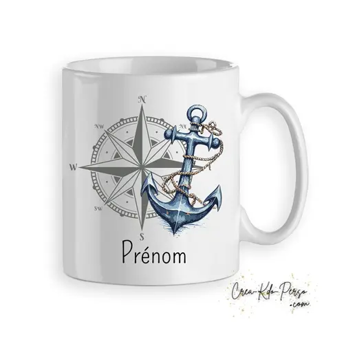 Mug Maritime Capitaine ancre boussole nautique personnalisé