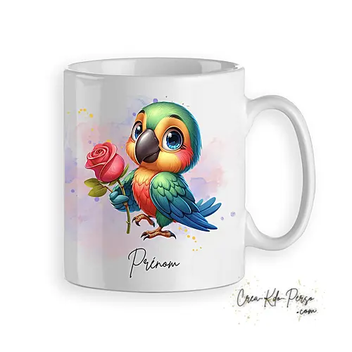 Mug Perroquet mignon avec fleur personnalisé