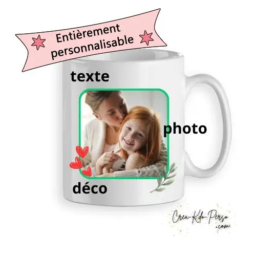 Mug personnalisé avec PERSONNALISATION COMPLÈTE photo texte couleurs