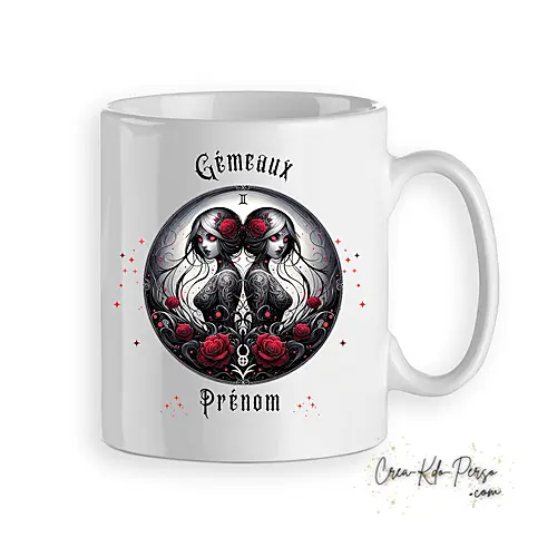 Mug signe astrologique Gémeaux zodiaque gothique horoscope personnalisable