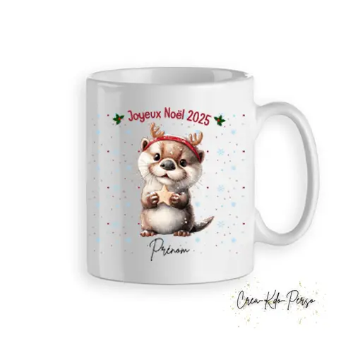 Mug tasse personnalisé cadeau Noël loutre mignonne avec une étoile dorée