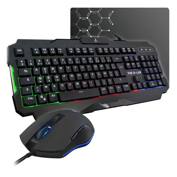 Pack Gamer 3 en 1 - The G-Lab - COMBO HELIUM - Souris Filaire - Clavier Filaire - Tapis de Souris