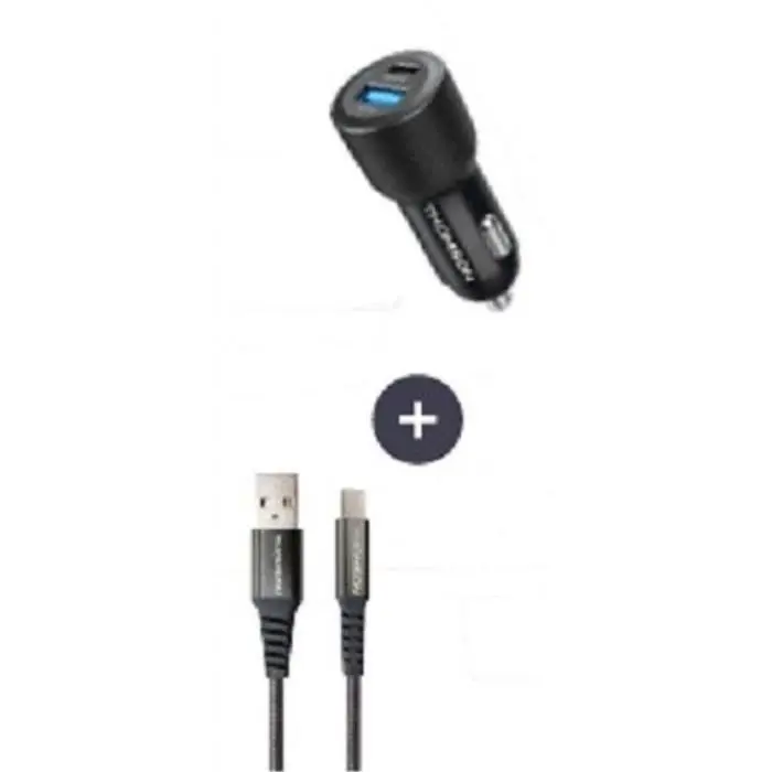 Pack THOMSON 2 en 1 avec chargeur de voiture 60 W et câble USB-A / USB-C 3A de charge et données de 1,50m